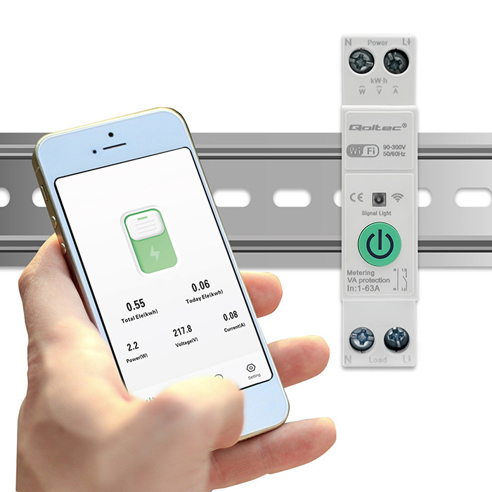 Qoltec Tuya Wi-Fi DIN rail relay with electricity meter 63A