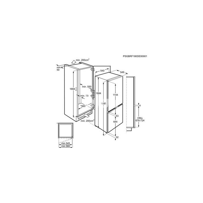 Electrolux, integreeritav külmik, 189 cm, 213/60 l, NoFrost, 35 dB, puutetundlik, valge