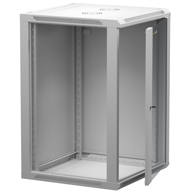 Netrack 19" wall-mount rack cabinet, 18U 600*600, glass door, grey, flat-pack