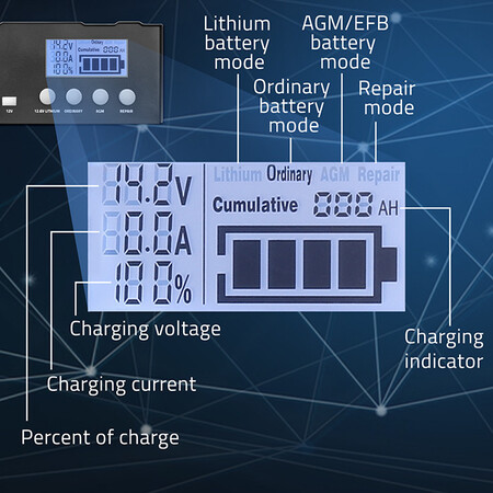 Qoltec intelligent microprocessor charger 12A, 12V/24V, rectifier with repair function for AGM GEL, LCD