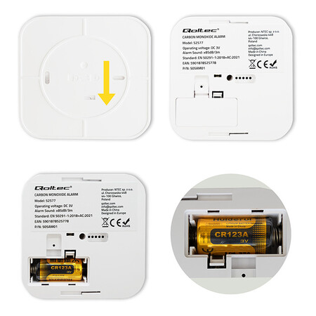 Qoltec certified wireless carbon monoxide (CO) sensor with battery, sensor service life 10 years, 85dB alarm, LED