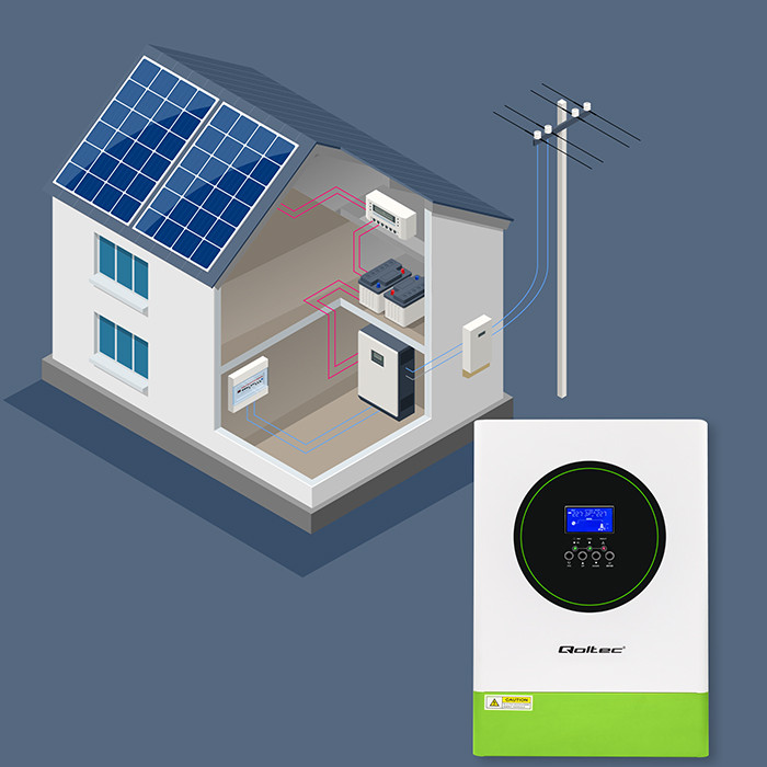 Qoltec modular hybrid off-grid solar inverter 6200W, 120A, 48V, MPPT, up to 12 units, BMS, sinus, Wi-Fi option, power factor 1.0