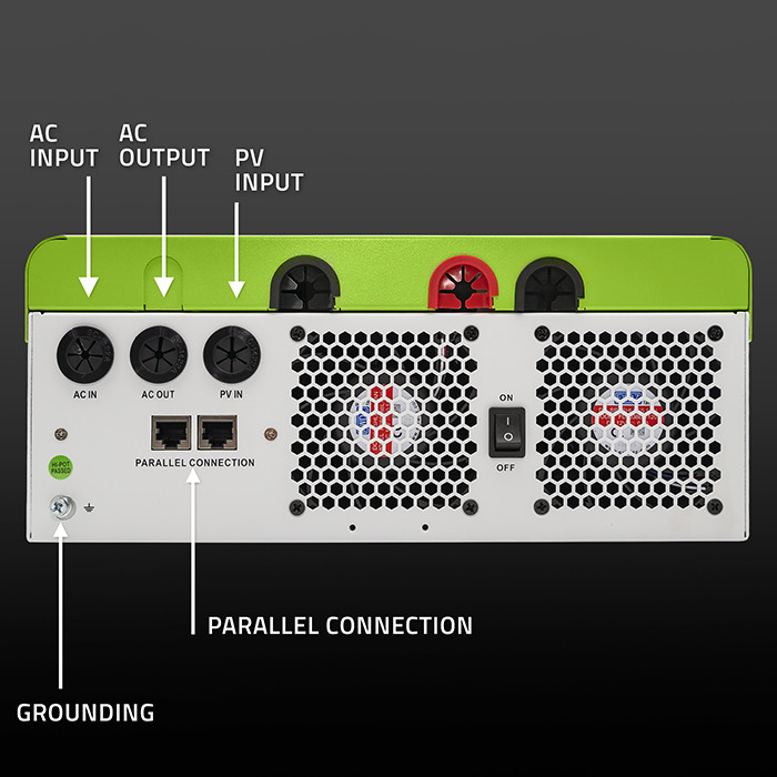 Qoltec modular hybrid off-grid solar inverter 6200W, 120A, 48V, MPPT, up to 12 units, BMS, sinus, Wi-Fi option, power factor 1.0