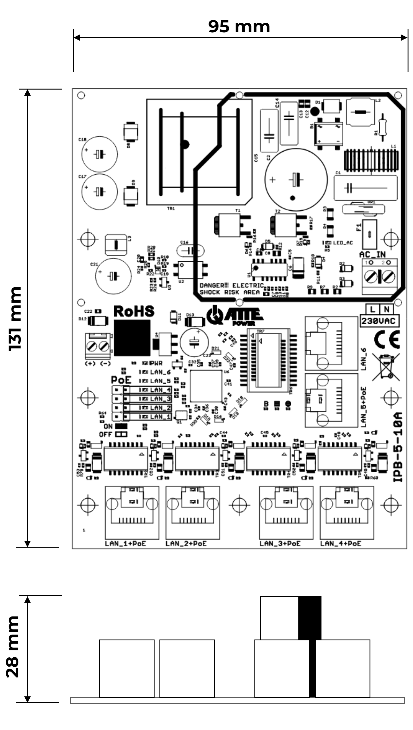6-port PoE switch with integrated power supply