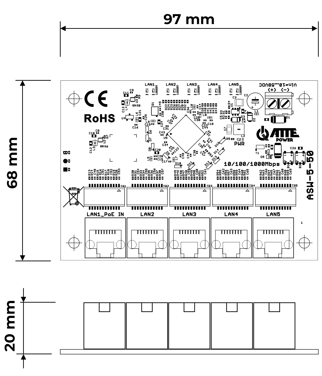 5-port gigabit LAN Switch 10/100/1000Mbps