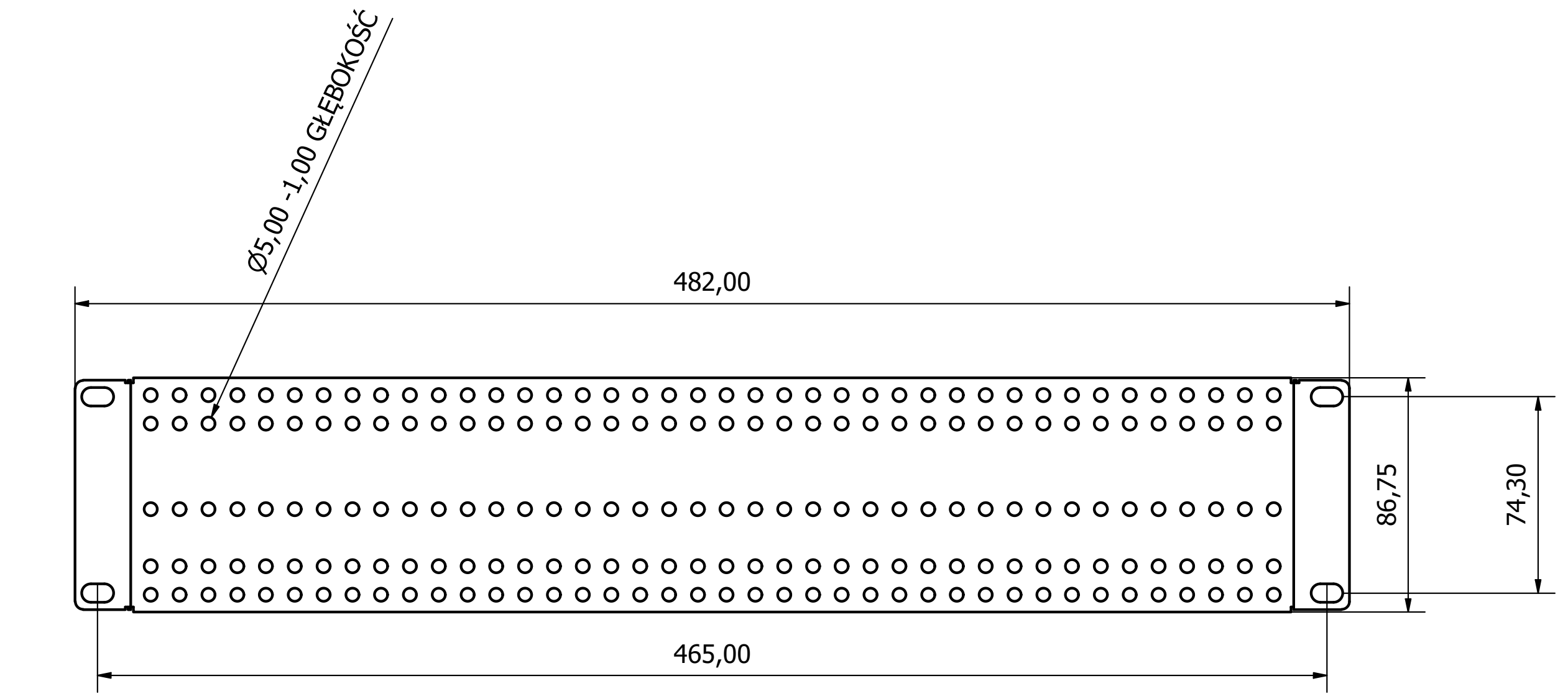 19" 2U rack mounting adapter with holes