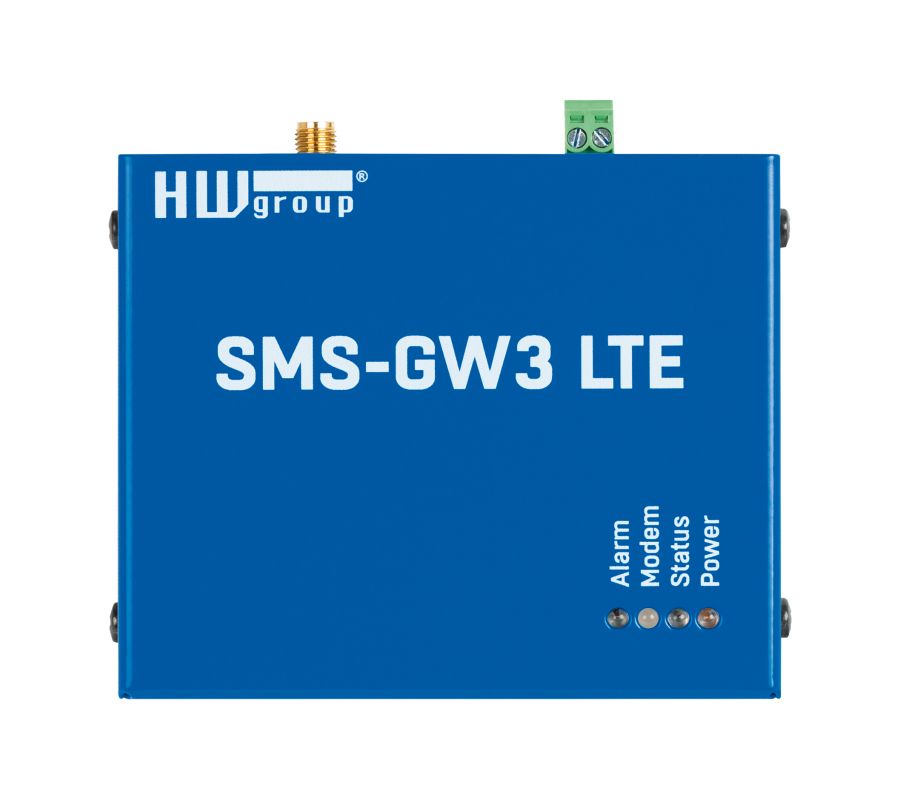 SMS-GW3 LTE central GSM/SMS/LTE gateway for hardware group sensors. IP sensors connected via LAN. Incl. GSM/LTE modem, external antenna &amp; network adapter.
