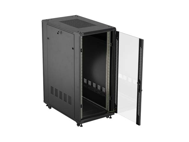 Lanberg rack cabinet 19" free standing 27U 600*1000 flat pack with glass door black