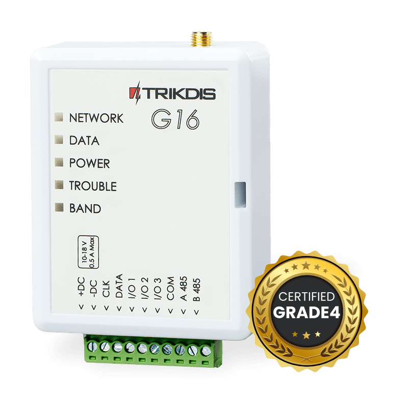 Trikdis communicator G16 v5, 4G LTE EMEA with migration to 3G &amp; GPRS/EDGE, 12V DC, 3*I/O (antenna AX-ME301M included)