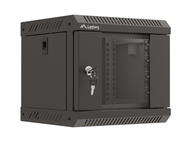 Lanberg 10&quot; rack cabinet, wall-mount, 4U/300*300 with glass door, flat pack, black