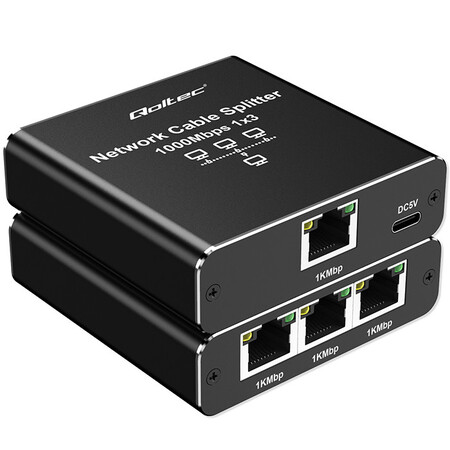 Qoltec unmanaged Gigabit PoE switch,  3*RJ45 PoE, 1*RJ45 uplink, USB-C power, aluminium