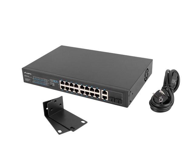 Lanberg unmanaged Gigabit Ethernet switch, 16*100MB PoE+ (250W), 2*1GB/SFP, rackmountable