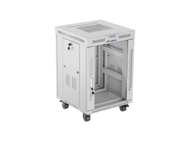 Lanberg 19&quot; v2 free-standing rack cabinet, 15U/600*600 with glass door (flat pack), LCD, grey