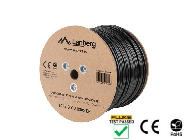 Lanberg LAN cable Cat.5E FTP 305m, solid, outdoor gel-filled CU, black, fluke passed