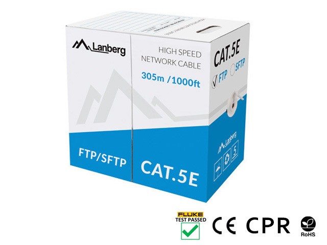Lanberg LAN cable Cat.5E FTP 305m, solid, CU, grey, CPR + fluke passed