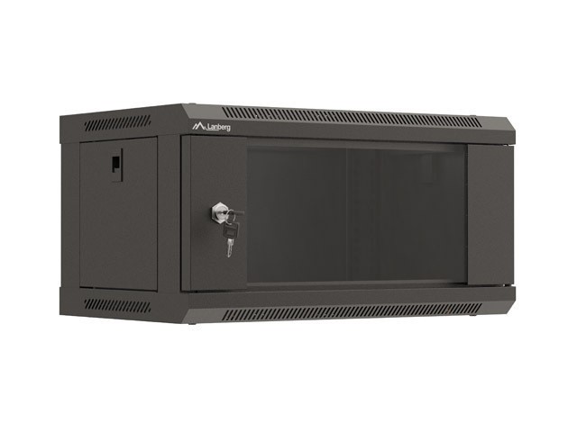 Lanberg wall-mounted rack 19" 4U/540*350mm with glass door, black, flatpack