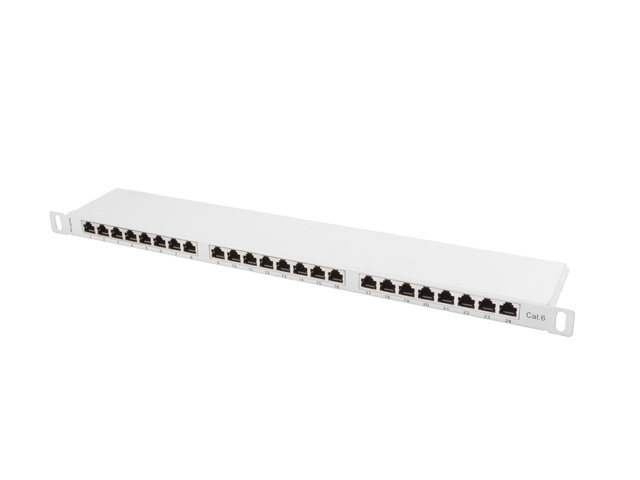 Lanberg 19&quot; 0.5U 24 port patch panel, Cat.6 FTP with cable organizer, shielded, grey