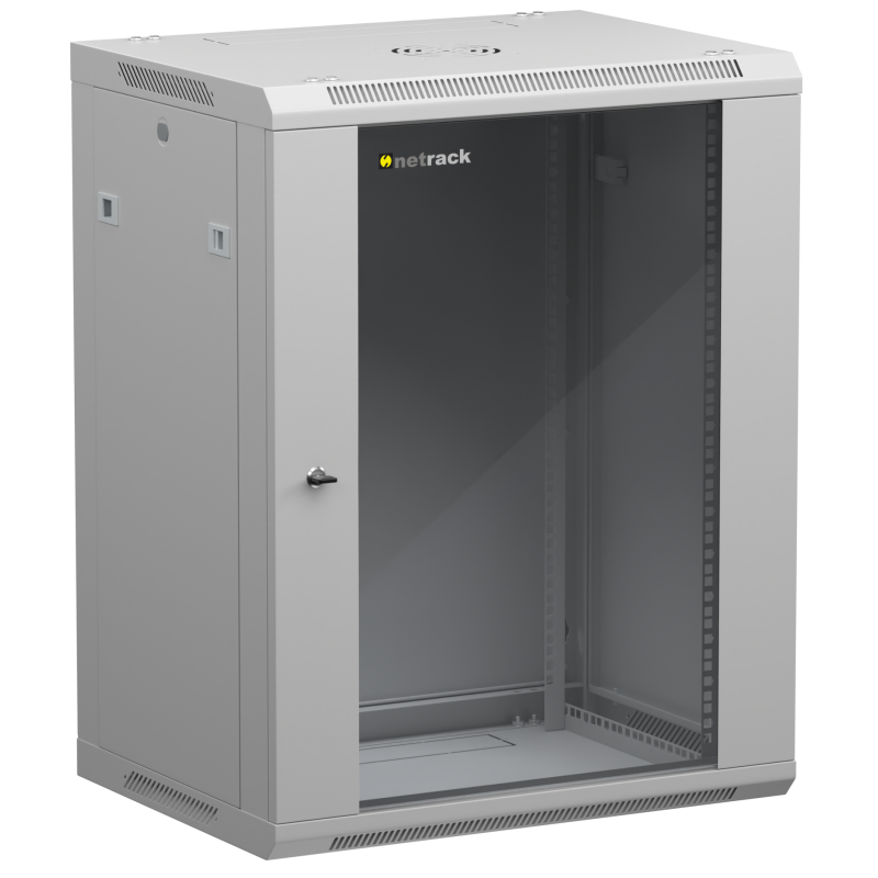 Netrack 19" wall-mount F-Line rack cabinet, 15U 600*450, glass door, gray, flat-pack