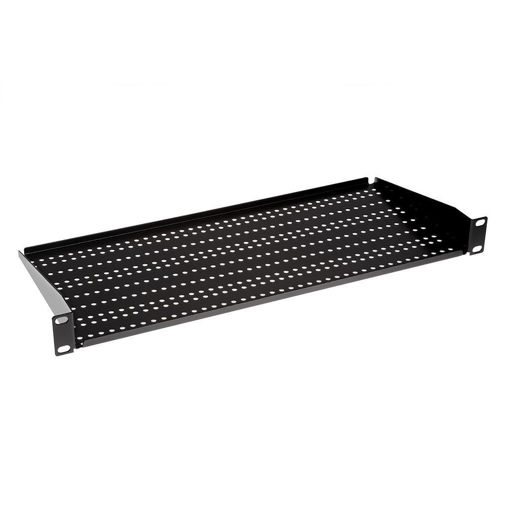 19" 1U fixed shelf 200mm with holes, black