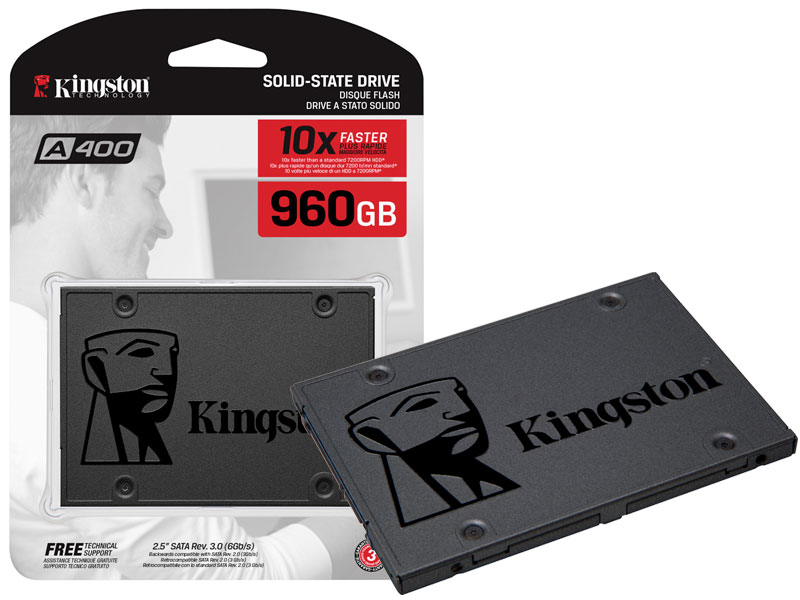 Kingston A400 960GB SSD, 2.5” 7mm, SATA 6 Gb/s, Read/Write: 500/450 MB/s