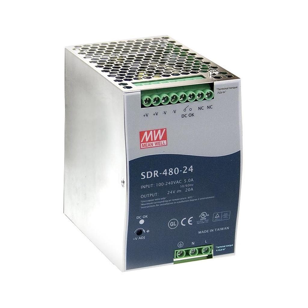 MeanWell SDR AC to DC DIN-rail power supply 24V/20A/480W