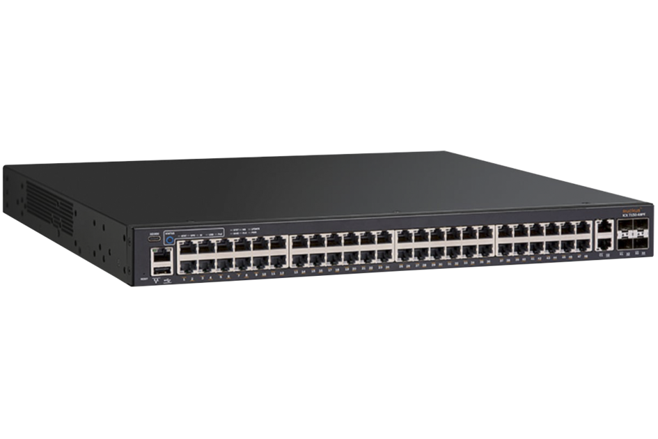 Ruckus ICX 7150 switch, 48*10/100/1000 PoE+ ports, 2*1G RJ45 uplink-ports, 4*10G SFP+ uplink-ports 740W PoE budget, L3 features (OSPF, VRRP, PIM, PBR)
