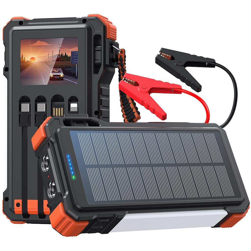Päikesepaneeliga akupank 12Ah, jump starter 1500A, lamp