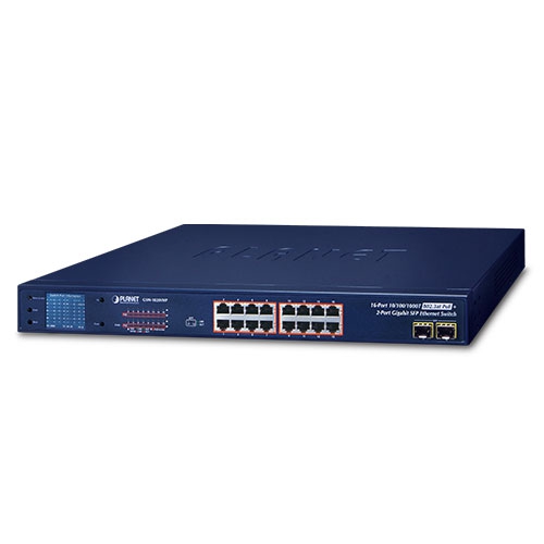 Planet 16-port 10/100/1000T 802.3at PoE + 2-port Gigabit SFP Ethernet switch with LCD PoE monitor