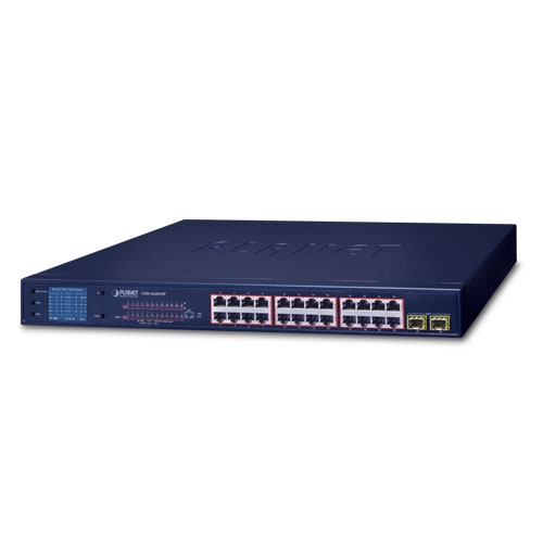 Planet 24-port 10/100/1000T 802.3at PoE + 2-port Gigabit SFP Ethernet switch with LCD PoE monitor