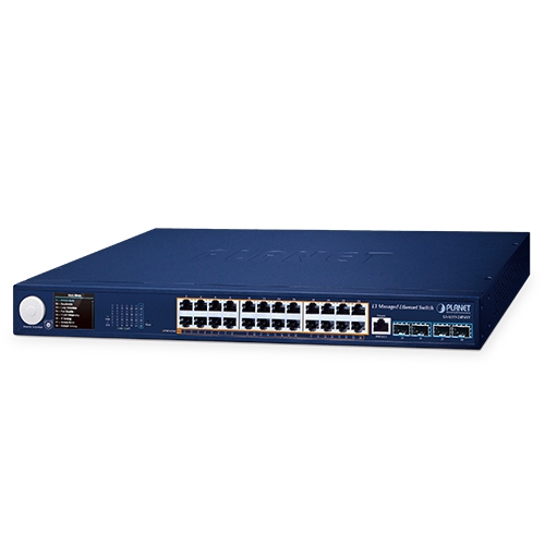 Planet L3 24-port 10/100/1000T 802.3at PoE + 4-port 10G SFP+ managed Ethernet switch with smart LCD screen