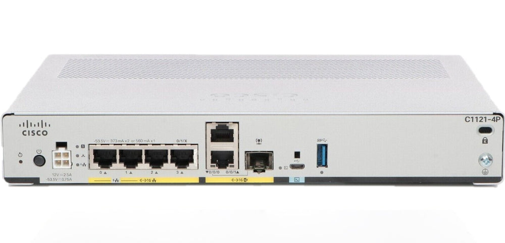 Cisco 1000 C1121-4P router, 6 ports - 4*RJ-45 port(s) - PoE ports, management port - 1 - Gigabit Ethernet, rack-mountable