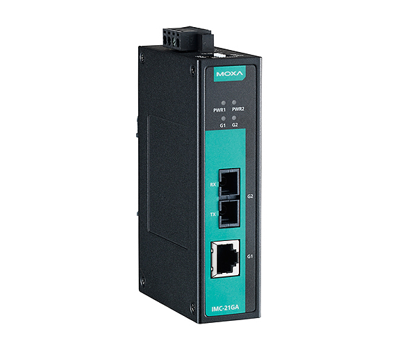 Moxa industrial 10/100/1000BaseT(X) to 100/1000Base SC media converter, 0.5 km, -10 to 60°C operating temperature