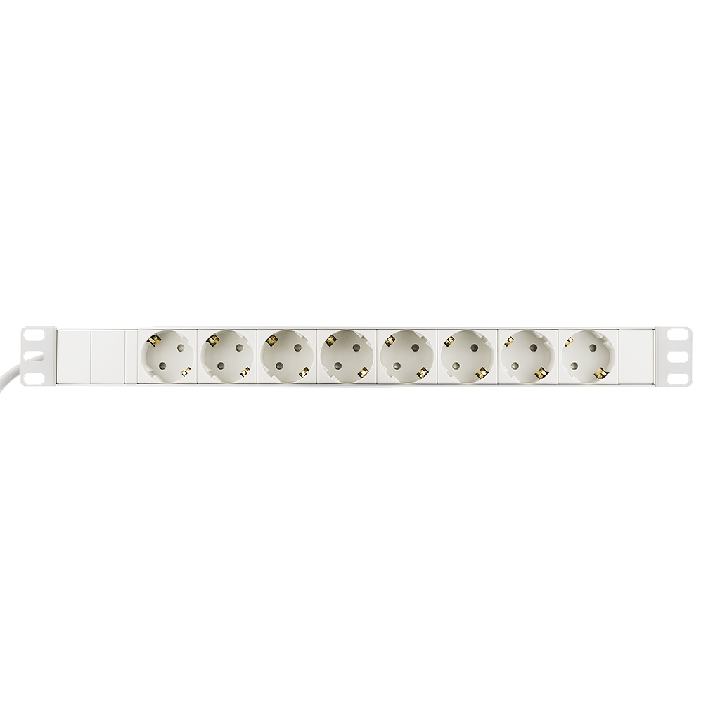 19&quot; 1U PDU 8*CEE 7/4 Schuko pesa, 1*CEE 7/7 Schuko pistik, 3m, valge