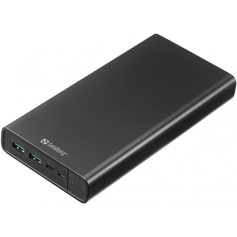 Sandberg akupank USB-C PD 100W 38400 mAh/142Wh lithium-ion, Micro-USB input: 5V/3A, 9V/2A, 12V/1.5A; USB-C input: 5V/3A, 9V/3A, 12V/3A, 15V/3A, 20V/5A (100W max) / USB-C output: 5V/2.4A, 9V/3A, 12V/3A, 15V/3A, 20V/5A (100W max); USB-A output 1: 5V/3A, 9V/3A, 12V/1.5A; USB-A output 2: 5V/3A, 9V/3A, 12V/1.5A 