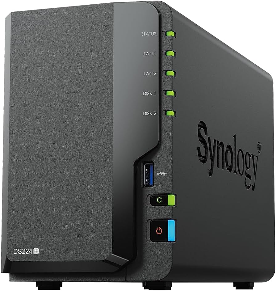 Synology tower NAS DS224+ up to 2 HDD/SSD, Intel Celeron J4125 2.0 GHz, 2GB DDR4, 2*1GbE, 2*USB 3.2 Gen 1