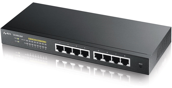 ZyXEL GS1900-8HP 8-port GBE L2 PoE smart switch, 802.3AT, desktop, fanless, 70W, v3