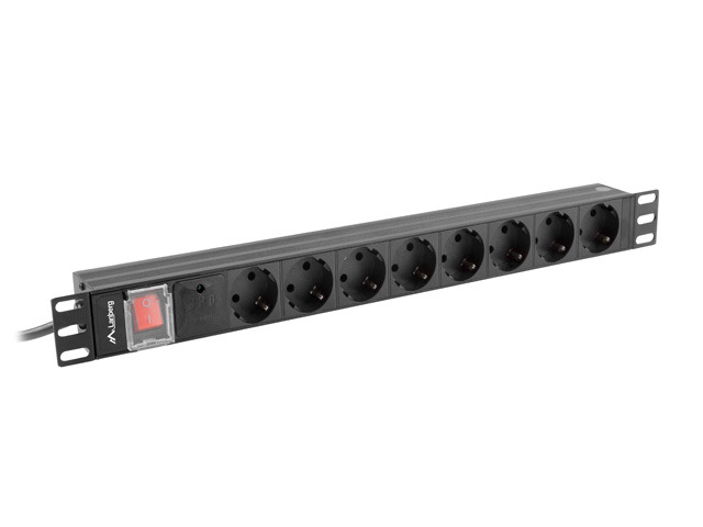 Lanberg PDU 19" 1U 16A 8*Schuko output, 1*Schuko input, 2m, black