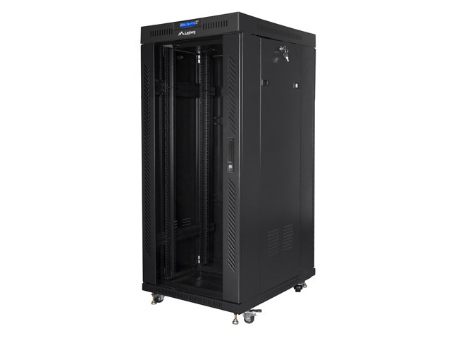 Lanberg 19&quot; rack cabinet V2, free-standing 27U/800*1000 (flat pack) with glass door, LCD, black