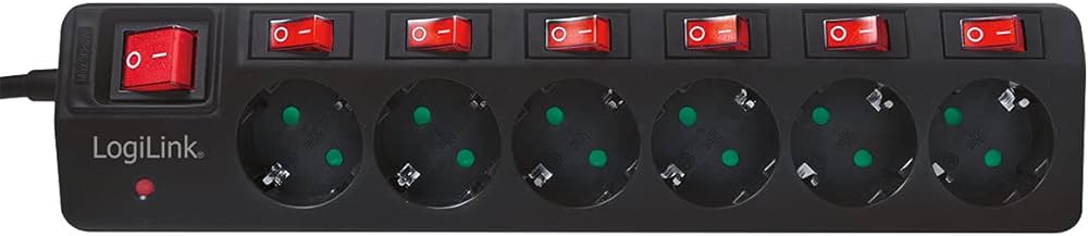 LogiLink LPS233 surge protection power strip 6* black PG connector