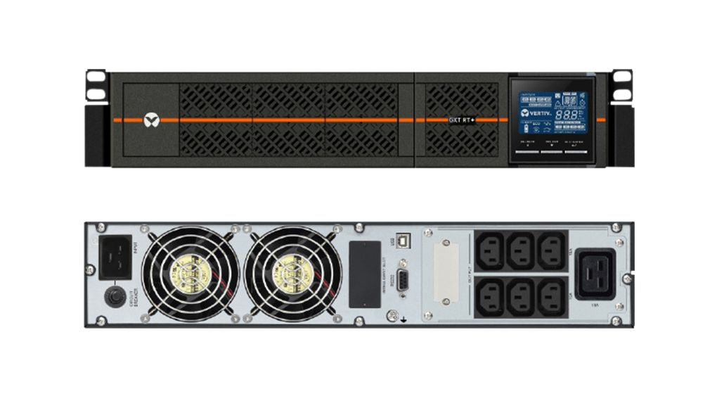 Vertiv GXT RT+ 1ph UPS 2kVA input plug IEC60320 C14 2U output – 230V output socket groups 6 C13