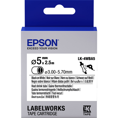 Epson LK-4WBA5 heat shrink tube label cartridge (black/white) (D5mm x 2.5m)