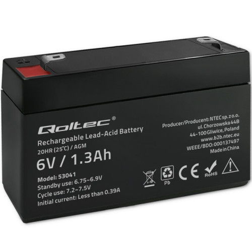 Qoltec AGM battery 6V 1.3Ah, maintenance-free, efficient, LongLife, for UPS, scale, cash register