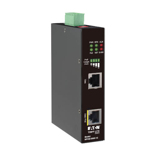 Industrial Gigabit Ethernet PoE injector, 90W PoE++, 802.3bt, Midspan, -40℃ to +75℃, IP30 housing, Dual 24-57VDC , DIN rail, 1 Port