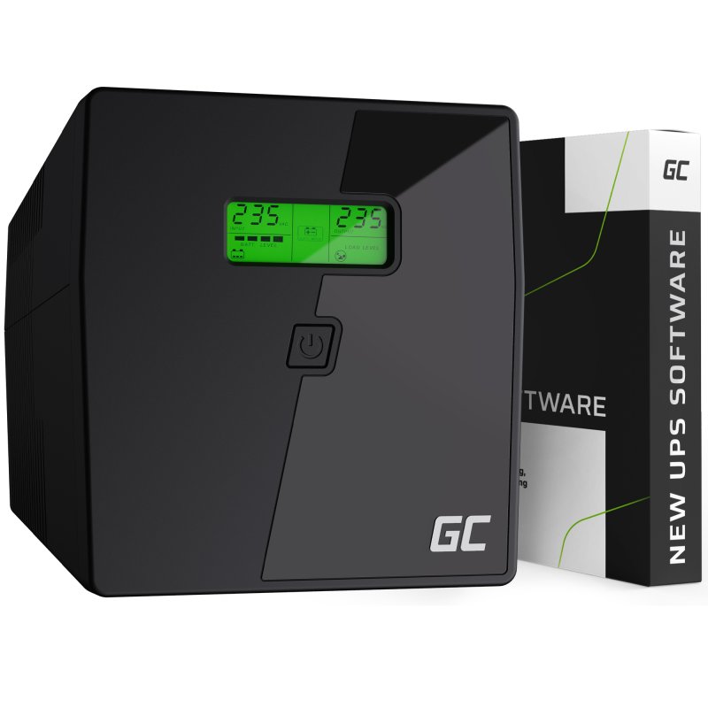 Green Cell line-interactive UPS 1000VA/700W with LCD display, pure sine wave, 2*Schuko 2*IEC sockets