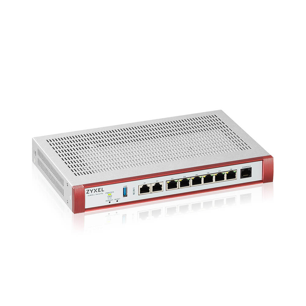 ZyXEL USG Flex200HP, user-definable ports with 1*2.5G, 1*2.5G (PoE+) &amp; 6*1G, USB, with 1 year entry defense pack